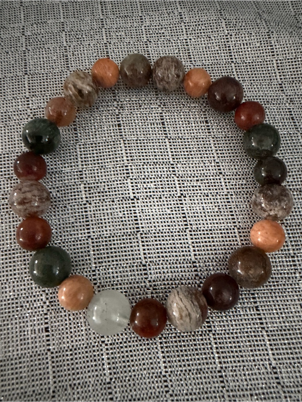 Natural Multi-Gem Beaded Stretch Bracelet - Green, Brown & Orange